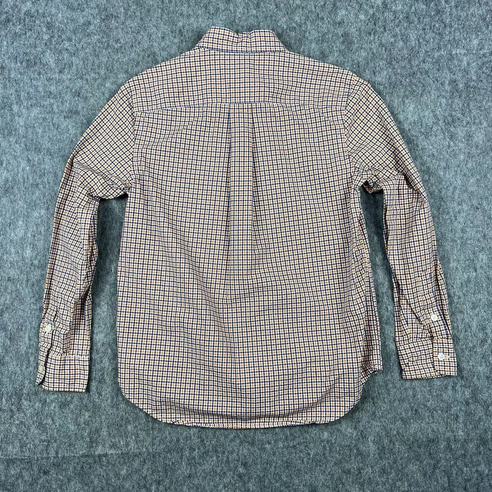 Ralph Lauren Boys Button Up Shirt Long Sleeve Orange Navy Plaid Size M (10-12)